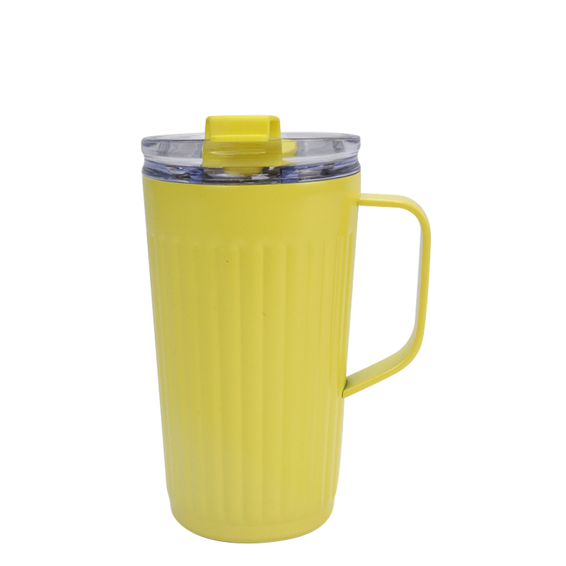 350ml 304 Liners 201 Outer Material Push-type Straw Handle Mug with A Non-slip Mat