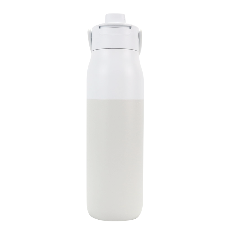 1L White Straw Mouth Carrying Ring Frosted Material Sports Bottle