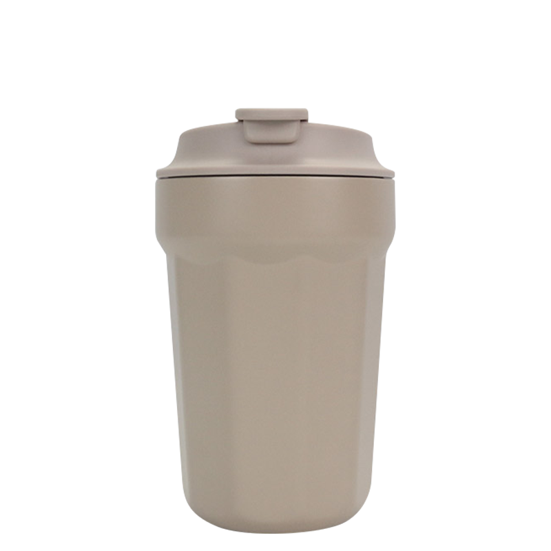 380ml Beige Spray-Coated Flip-Top Direct-Drinking Coffee Mug