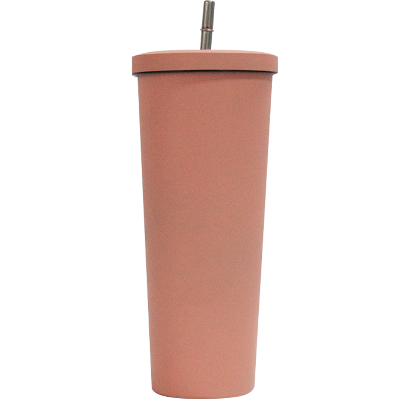 900ml Stainless Steel Anti-skid Wear-resistant Plastic Sprayed Straw Mug