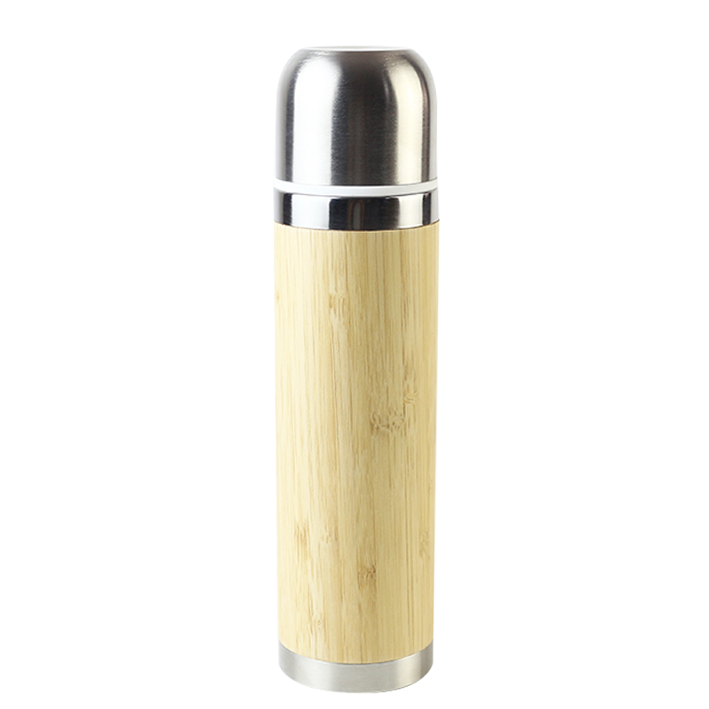 500ml Stainless Steel Press Drinking Wood Grain Bamboo Thermos