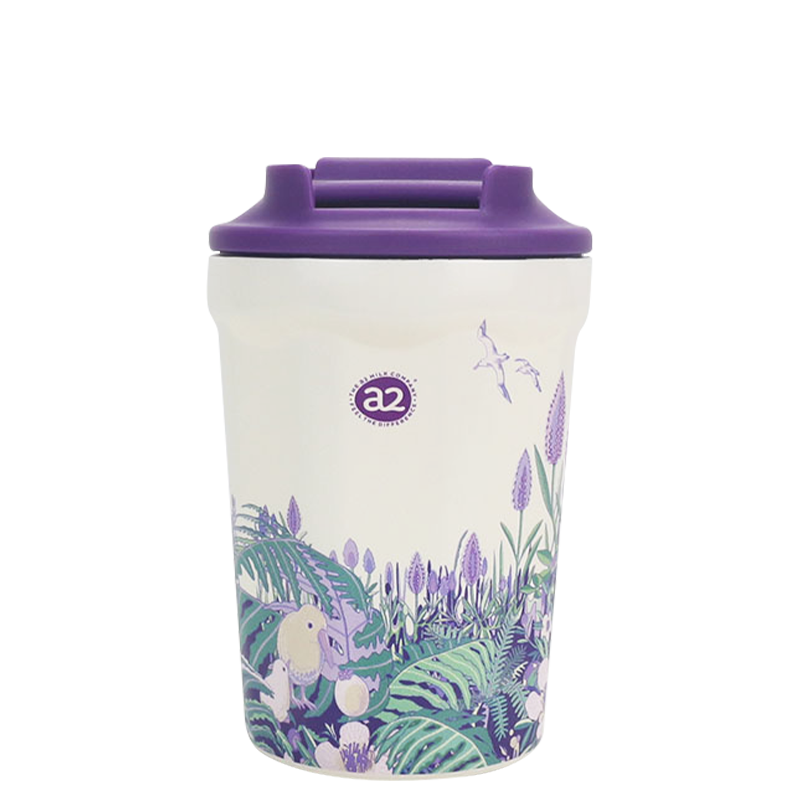 350ml Purple Plant Flower Print 304 Stainless Steel Portable Coffee Mug