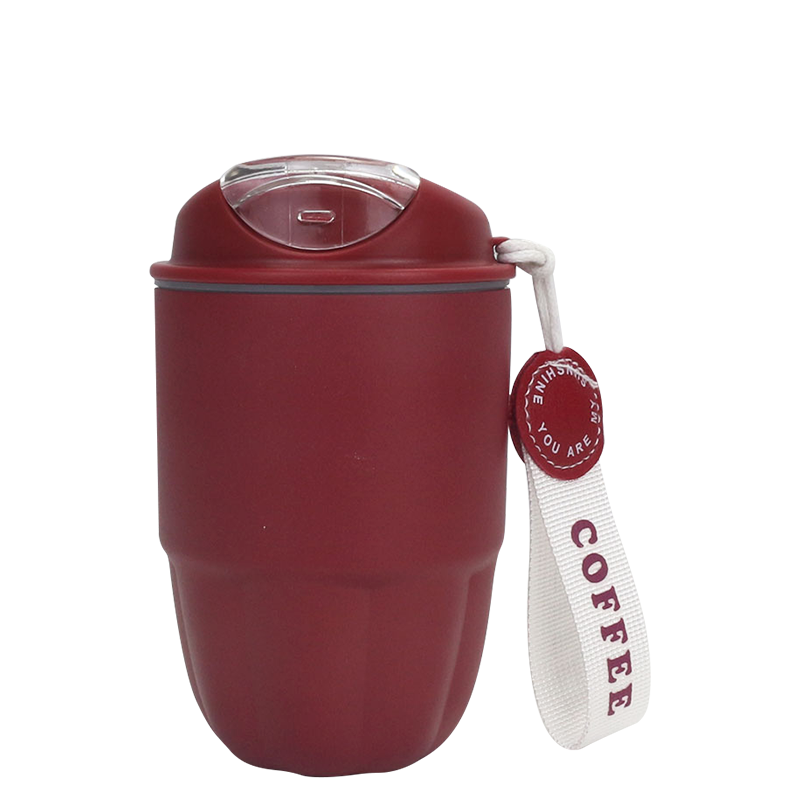 360ml Flip-top Drinking Travel Sports Coffee Mug With Carrying Handle Strap